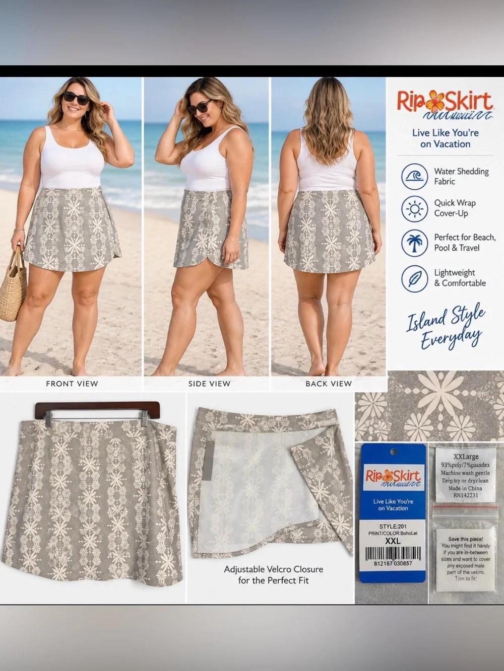 RipSkirt Hawaii Boholei Wrap Skirt XXL